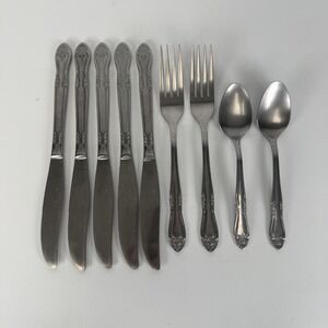 Vintage Golden‎ Lifetime Cutlery Stainless Steel Floral Rose Set of 9 Flatware